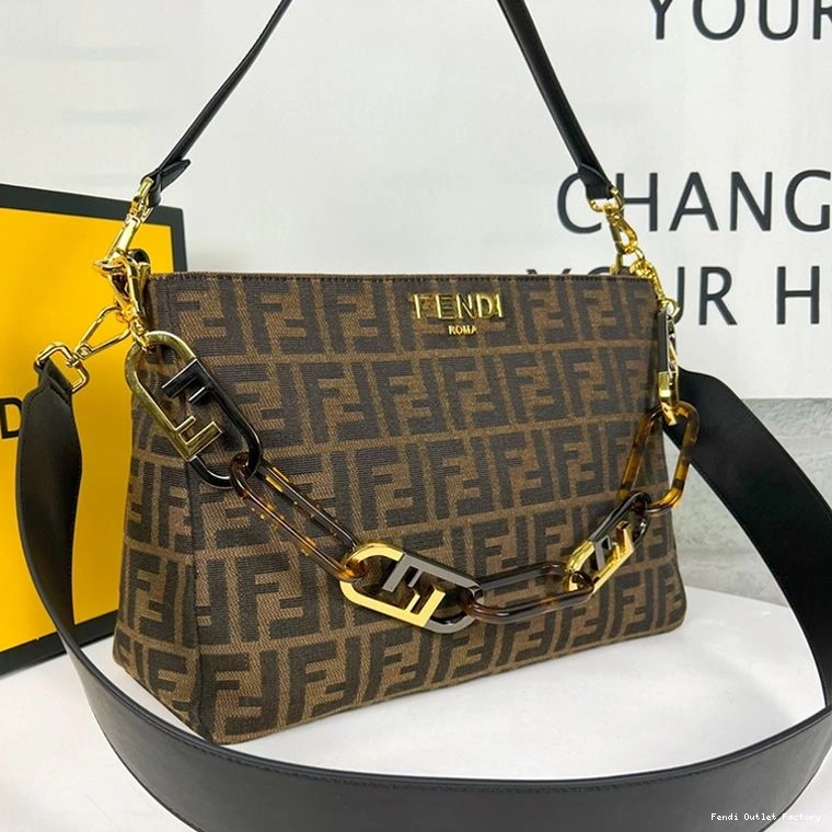 Cheap HOT FF Brown O'Lock Fendi Bag Motif Zip Shoulder Fabric In 0722